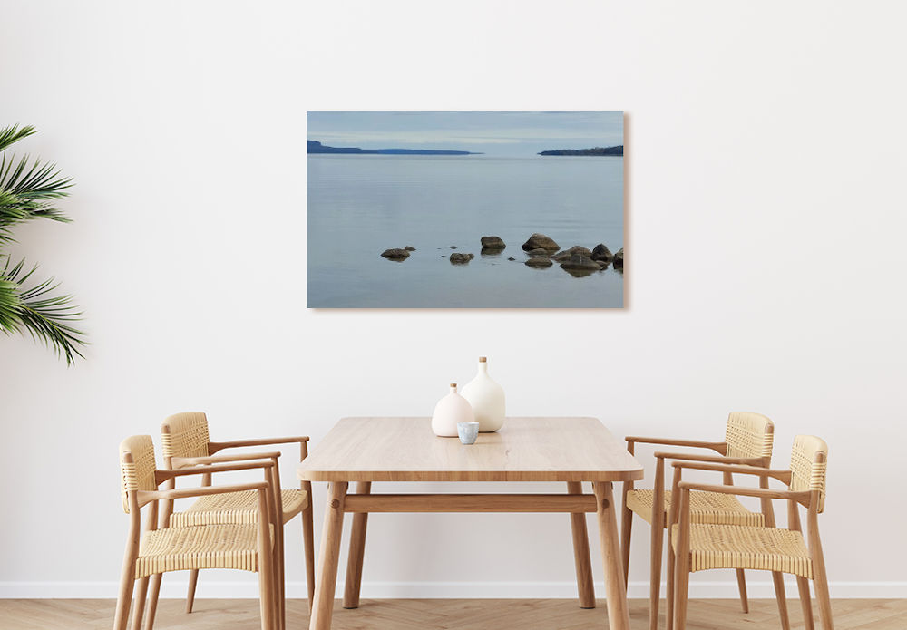 colpoys-bay-kitchen colpoy's bay photo printed on stretched canvas above dining table