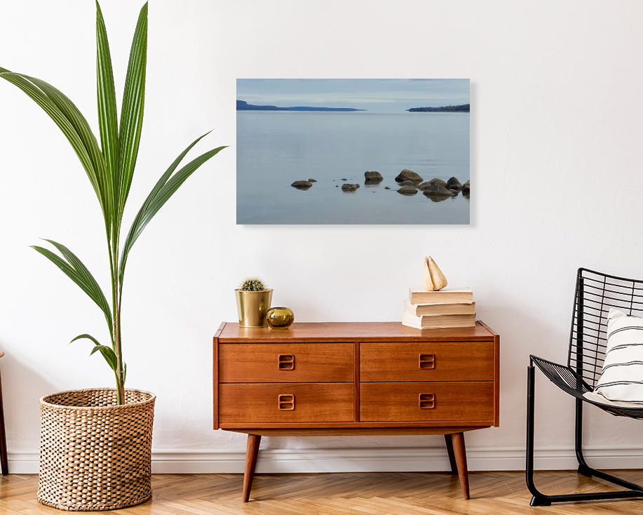 colpoys-bay-wall-table colpoy's bay photo printed on stretched canvas and mounted above small table